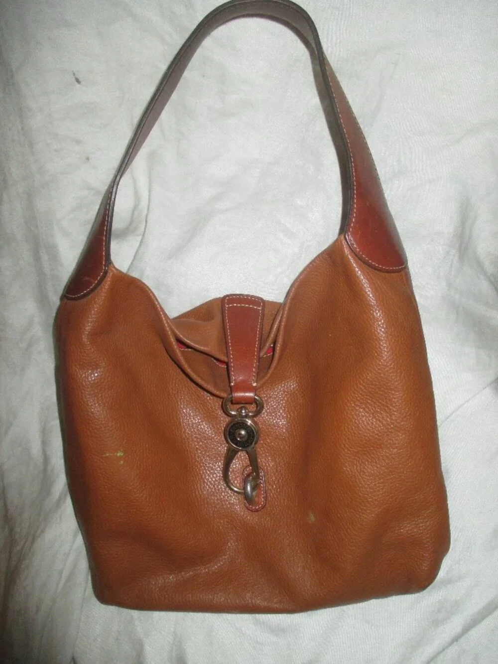 Dooney & Bourke Pebble Leather Lock Logo Caramel Hobo Bag Purse Footed